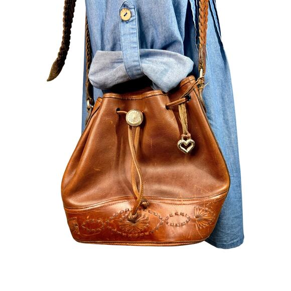 Vintage Brighton Leather Bucket Bag Western Brown - Picture 2 of 16